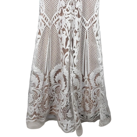 JOVANI 64277 OFF WHITE SEQUIN DECO SWEETHEART FITTED TRUMPET EVENING GOWN DRESS - Picture 9 of 15